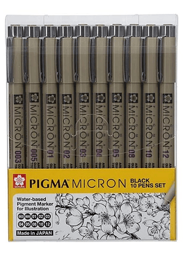 Set Sakura Pigma Micron - 10 Tiralíneas (0.03; 0.05; 0.1; 0.2; 0.3; 0.4; 0.5; 0.8; 1.0; 1.2)