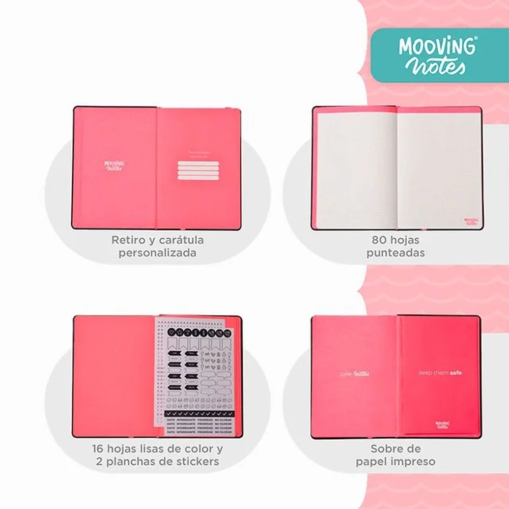 Cuaderno Mooving - Hojas Punteadas - Tapa Dura - 96 Hjs