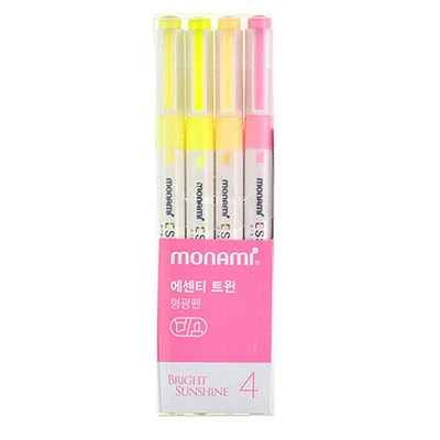 Set 4 destacadores Essenti doble punta Monami - Bright Sunshine