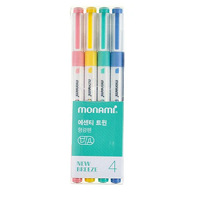 Set 4 destacadores Essenti doble punta Monami - New Breeze