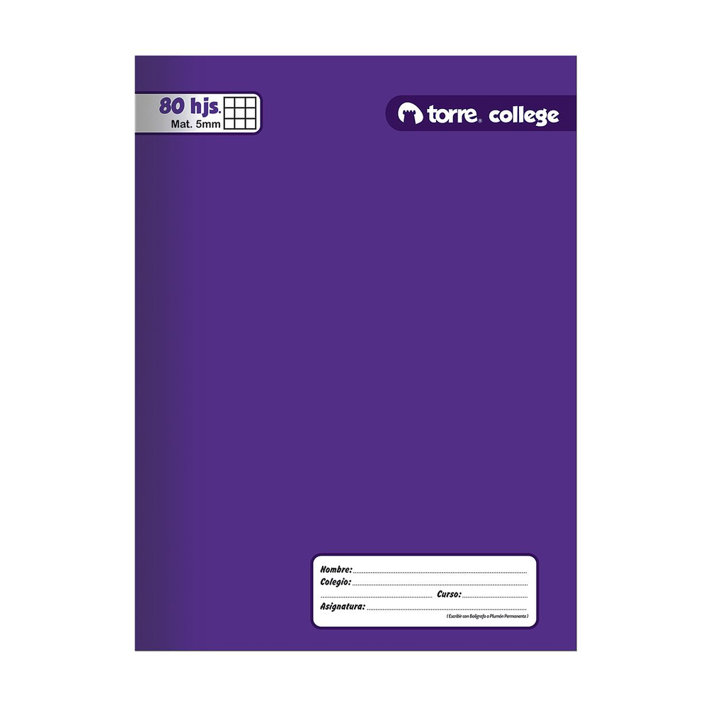 Cuaderno College Liso 5M 80H Torre