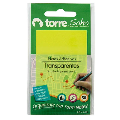 Torre - Notas Adhesivas Transp. Amar. 7,6X5 50H