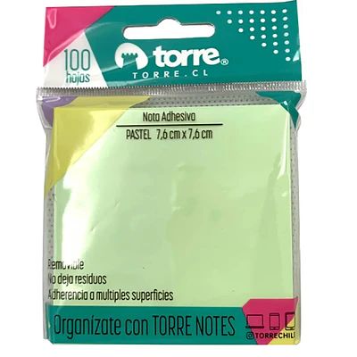 Torre - Notas Adhesivas Verde Pastel 7,6X7,6Cm 100H