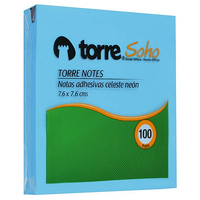 Torre - Notas Adhesivas Celeste Neon 7,6X7,6 Cm 100H