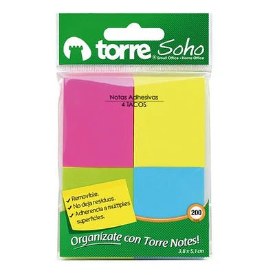 Torre - Notas Adhesivas 4U 5,1X3,8Cm Neon 200 Hj