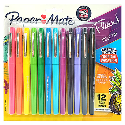 Paper Mate - Marcadores Flair - Punta Media - 12 Colores Tropicales