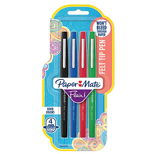 Paper Mate - Marcadores Flair - Punta Media - 4 Colores Basicos