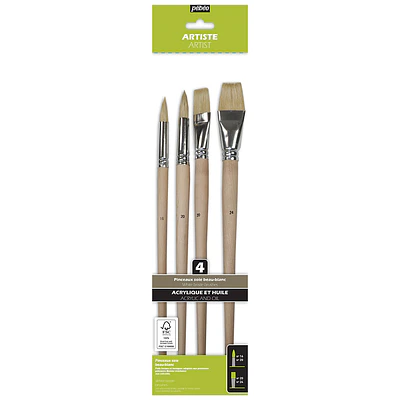Pebeo - Pinceles Acrílico y Óleo Set 4 Pelo Cerda Blanca