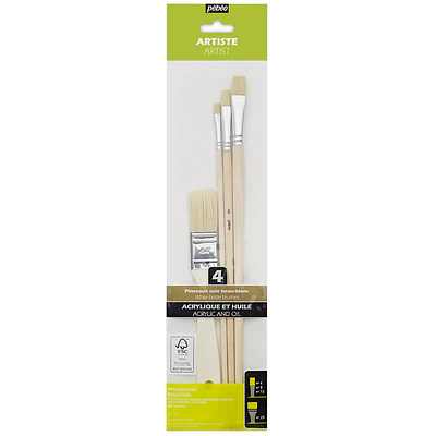 Pebeo - Pinceles Acrílico y Óleo Set 3 + Brocha Pelo Cerda Blanca
