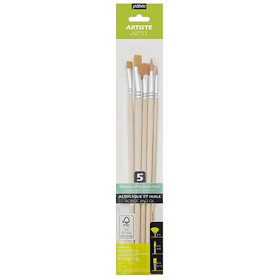 Pebeo - Pinceles Acrílico y Óleo - Set 5 Pelo Taklon Dorado