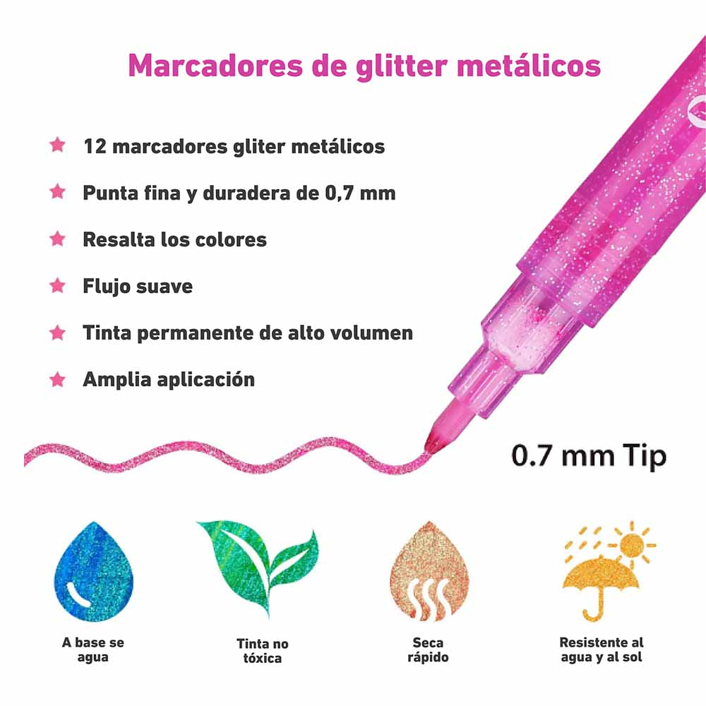 Ohuhu 12 Marcadores Glitter Metálicos