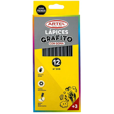 Artel – Lápiz Grafito HB2 Hexagonal con Goma – 12 Un
