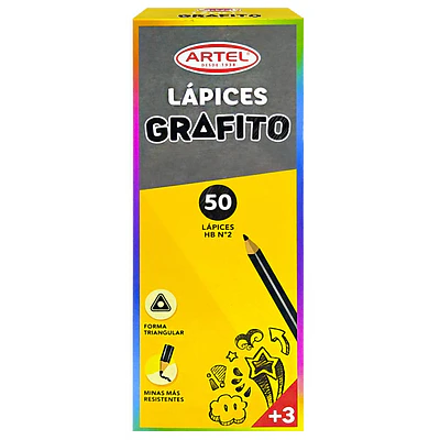 Artel - Caja 50 Lapices Grafito Triangulares 2Hb