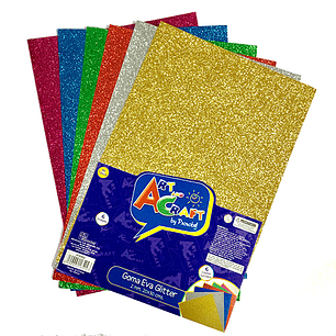Goma Eva Glitter 20x30 6 Hjs Colores Surtidos