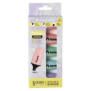 Set Destacadores 5 Mini Pastel Glitter - Torre