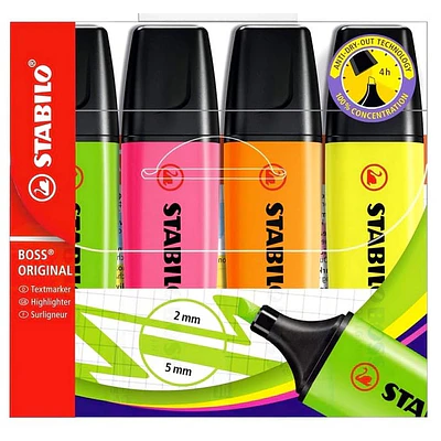 Stabilo - 4 Destacadores Stabilo Boss Tonos Neon