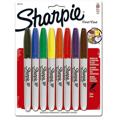 Sharpie - Marcadores Permanentes Punta Fina - 8 Colores 