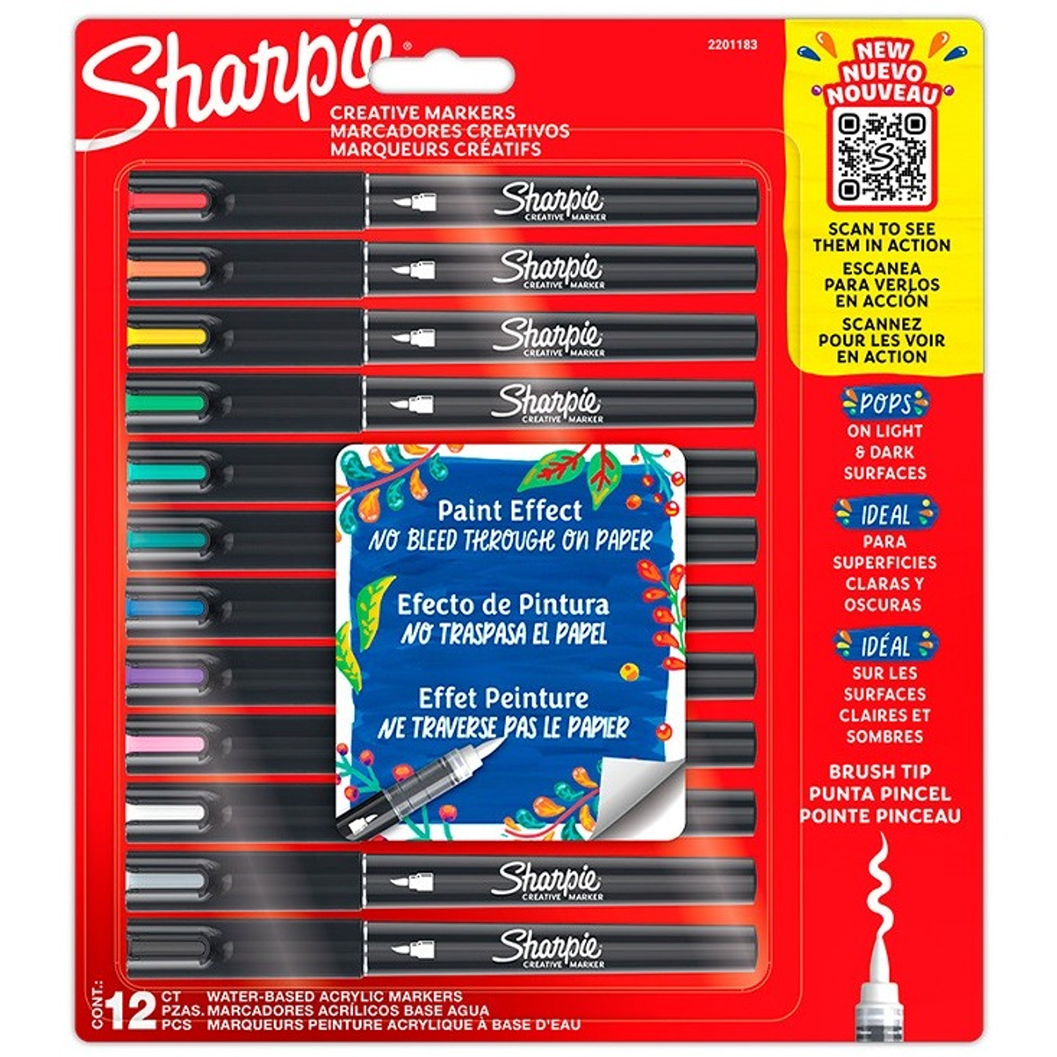 Sharpie - Marcadores Acrilicos Punta Pincel - 12 Colores 1