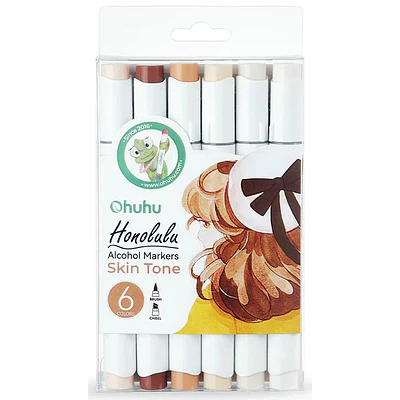 Ohuhu - 6 Marcadores Alcohol - Tonos Piel - Punta Pincel/Biselada