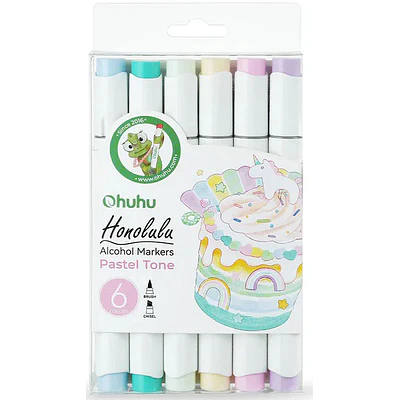 Ohuhu - 6 Marcadores Alcohol - Tonos Pastel - Punta Pincel/Biseladaz