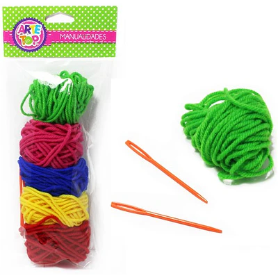 Nuovo - Set de Lanas 4 Colores + 2 Agujas Plasticas