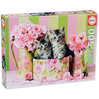 Educa - Puzzle Gatitos con Rosas de 500 Piezas - 48x34 cm