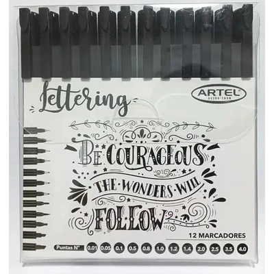Artel - Marcadores Lettering 12 Puntas Negro