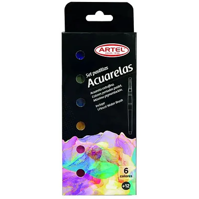 Artel - Estuche Acuarela Pastillas 6 Colores Metálicos Tonos Pastel  