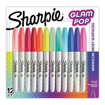 Sharpie - Marcadores Permanentes Punta Fina - 12 Colores Glam Pop