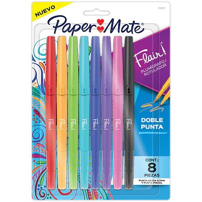 Paper Mate - Marcadores Flair - Doble Punta - 8 Colores 