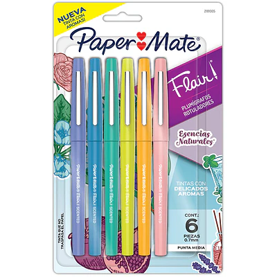 Paper Mate - Marcadores Flair con Aroma - Punta Media - 6 Colores Naturales