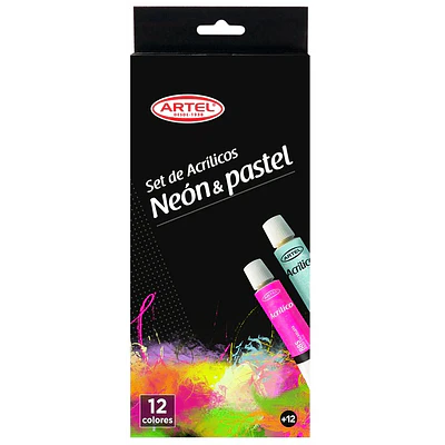 Artel - Acrílicos 12 Colores Neones y Pasteles - 12ML