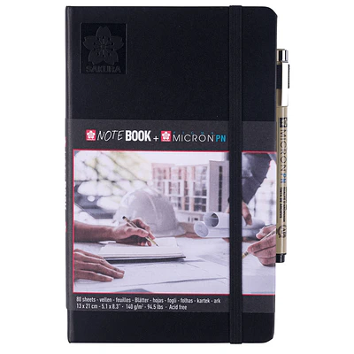 Sakura - Sketch Book Papel Crema 13x21 Cm - 140G - 80hj + Pigma Micron PN Negro