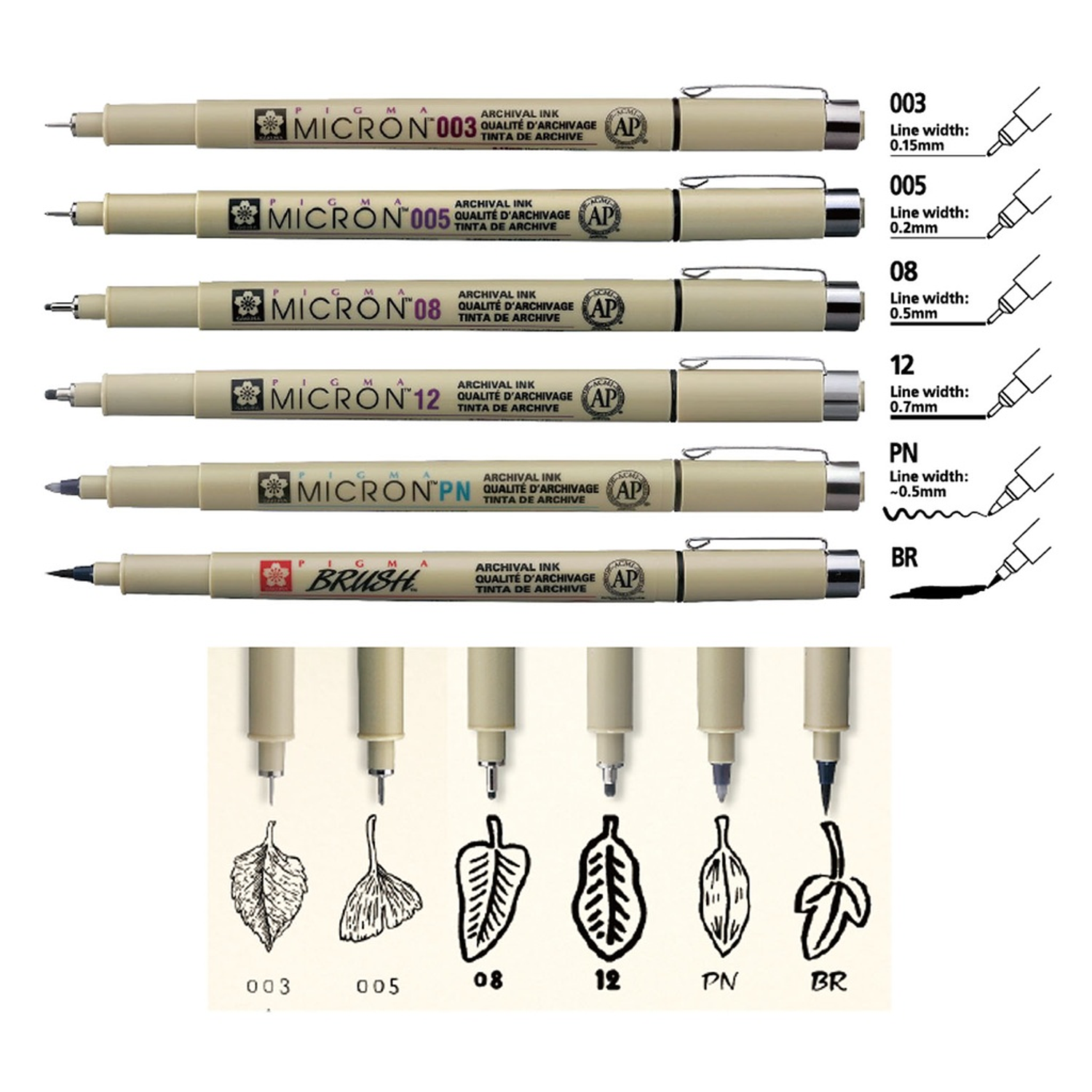 Sakura - Set Pigma Micron - 6 Tiralíneas Tonos Intermedios 2