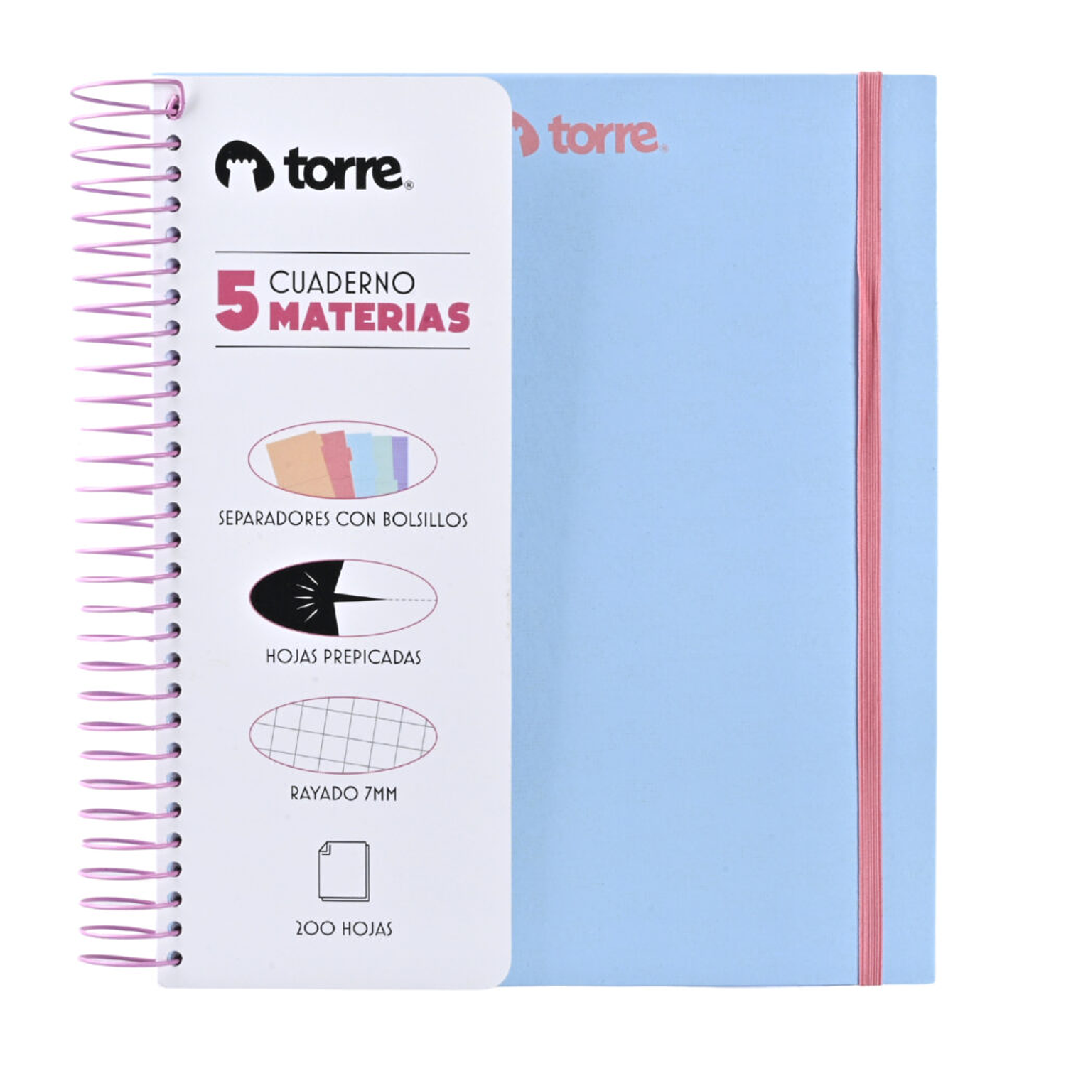 Torre - Cuaderno 5 Materias 200H 7MM 8