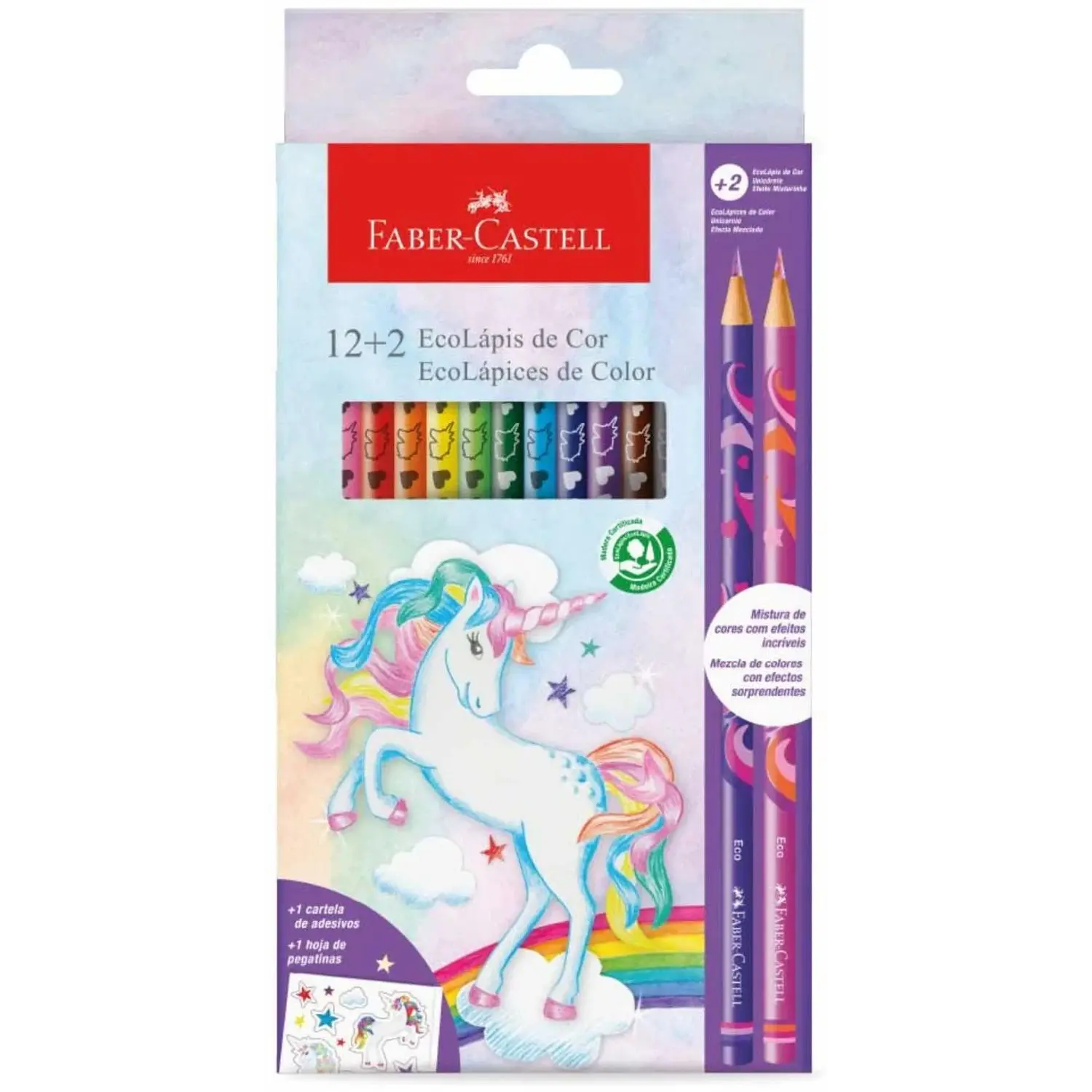 Faber Castell - Lapices de Colores Unicornio - 12 Colores + 2 1