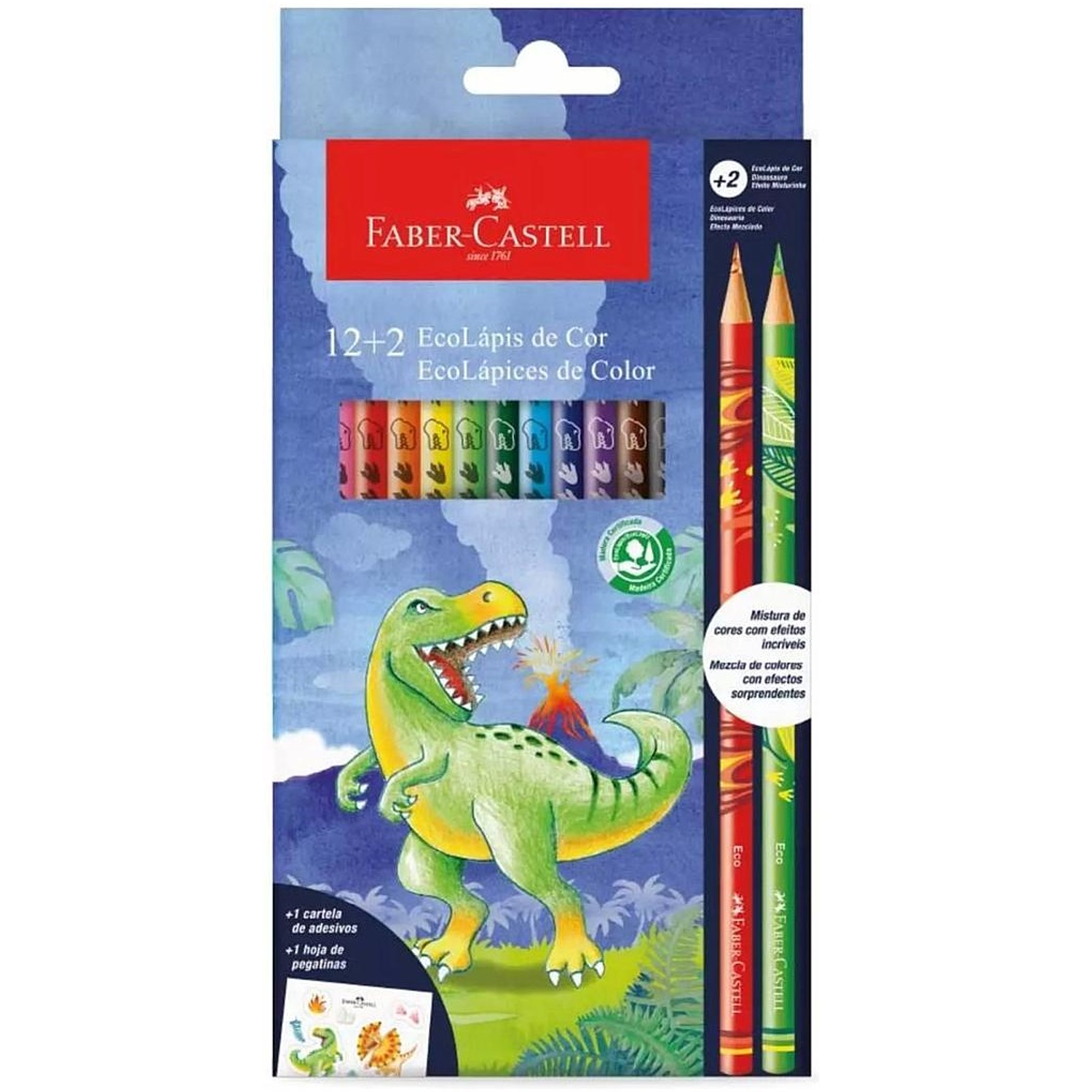 Faber Castell - Lapices de Colores Dinosaurio - 12 Colores + 2 1