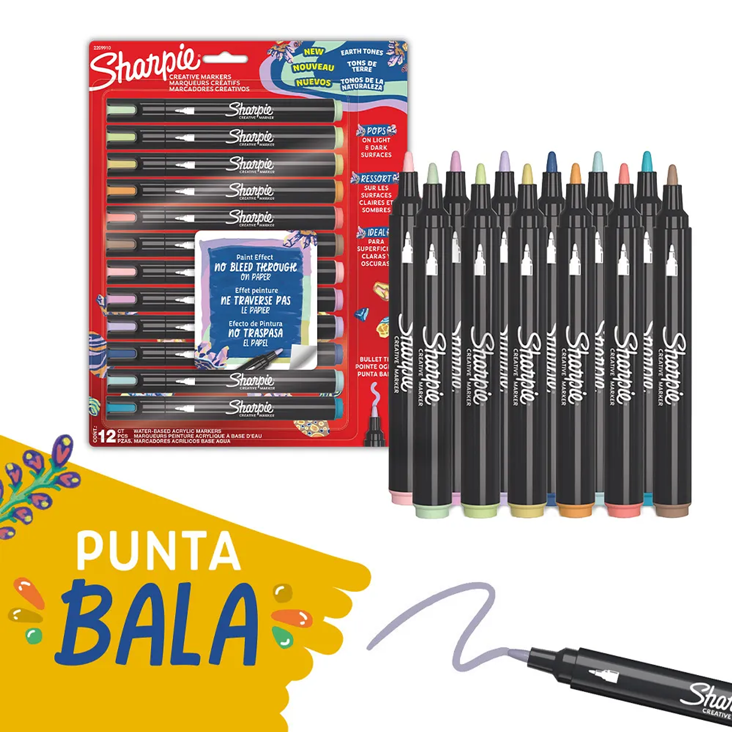 Sharpie - Marcadores Acrilicos Punta Bala - 12 Colores Naturaleza 2