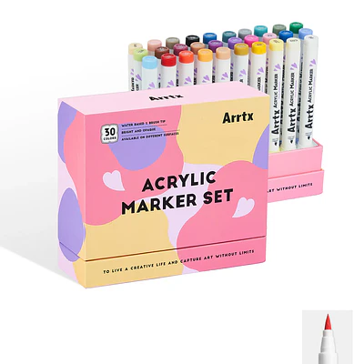 Arrtx- Marcadores Acrílicos De 30 Colores Vibrantes (Punta Pincel)
