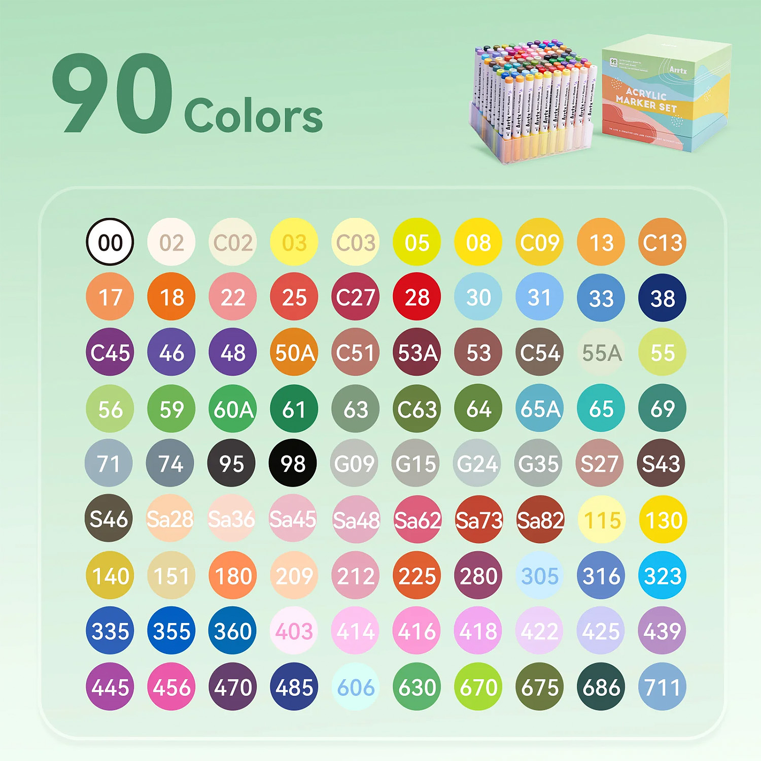 Arrtx- Marcadores De Acrílico 90 Colores Paisajismo (Punta Pincel) 3