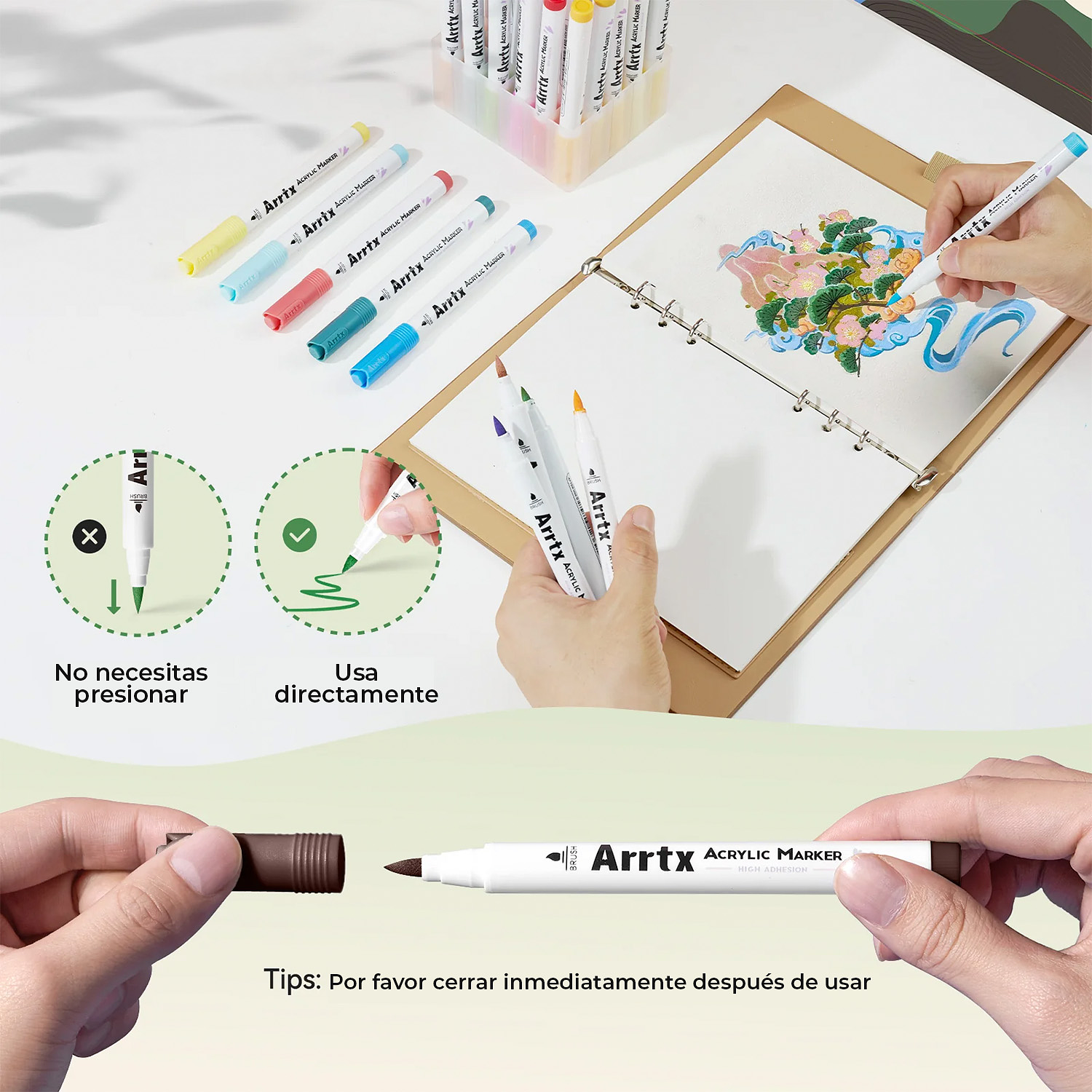 Arrtx- Marcadores De Acrílico 90 Colores (Punta Pincel) 2