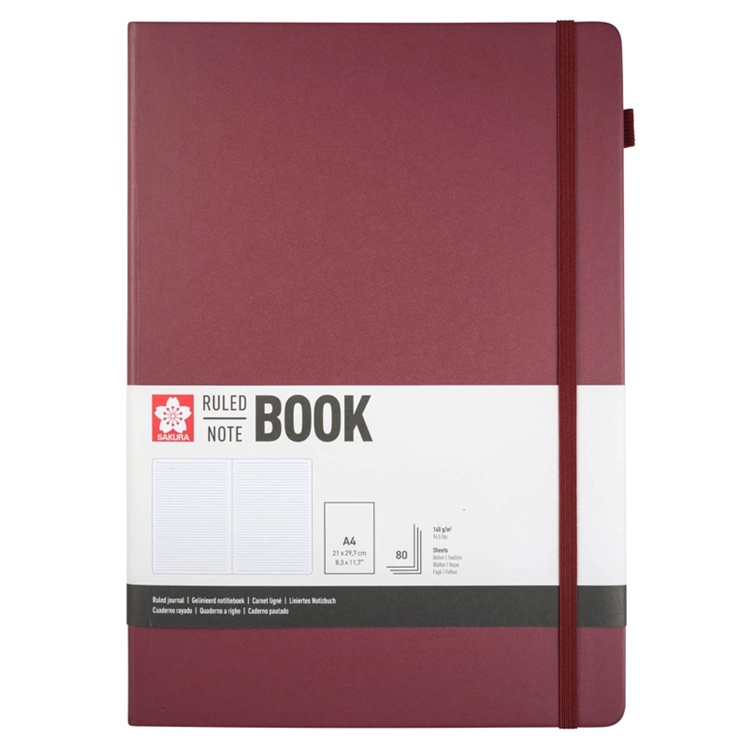 Libreta Sakura Hoja Crema con Lineas 21x30cm Color:Burdeo 1