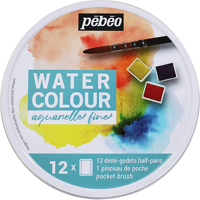 Pebeo – Set Acuarela 12 Pastillas Caja Metálica Redonda