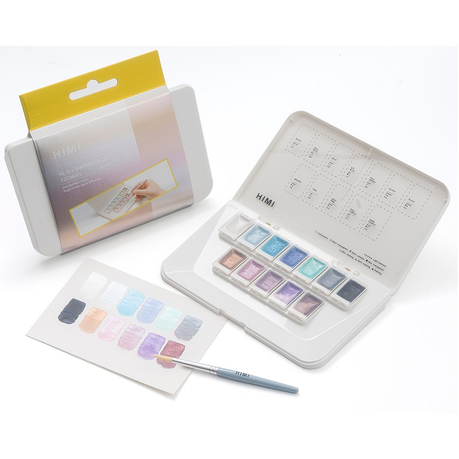 HIMI - Set de Acuarela Metalizada 12 Colores Selección Plateados 1