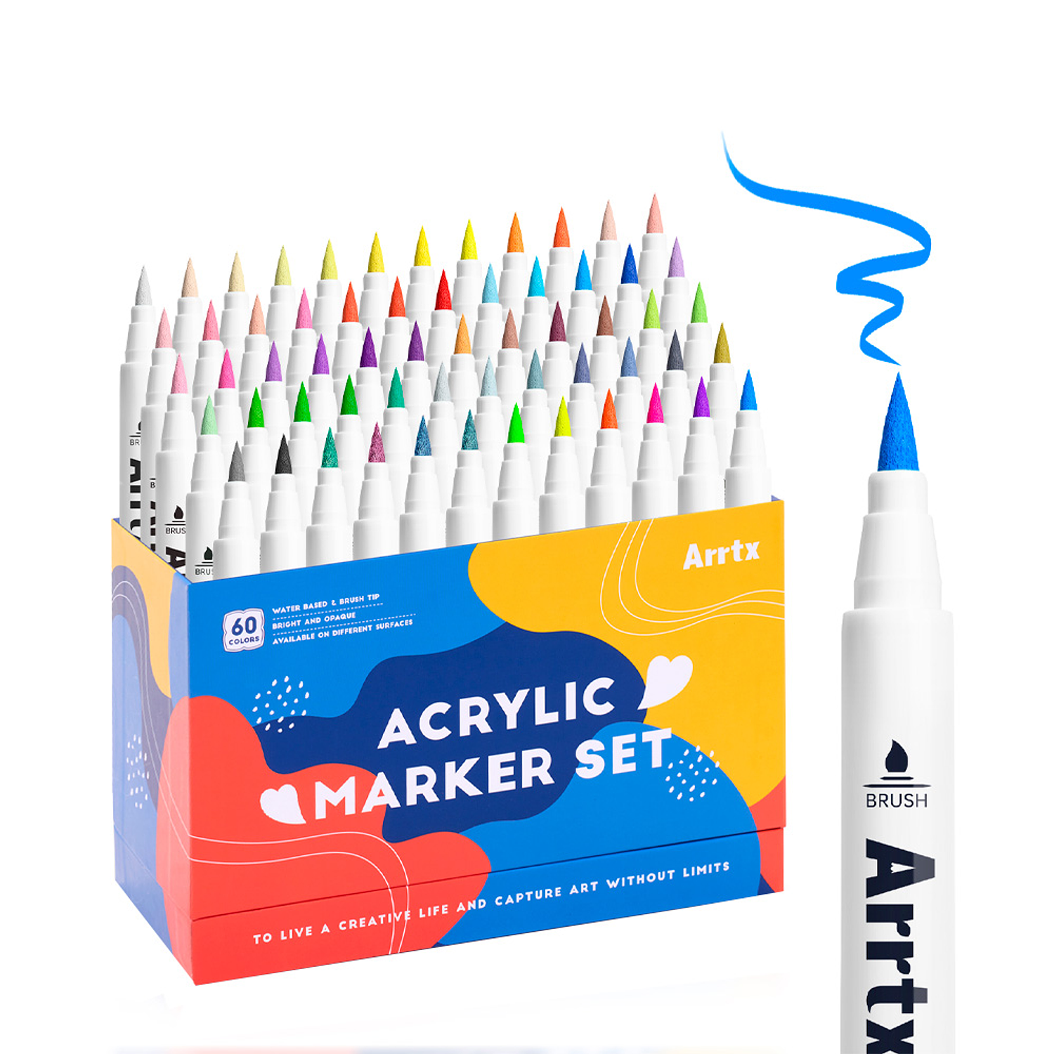 Arrtx – Marcadores Acrílicos 60 Colores Punta Pincel (Metálicos y Neón) 1