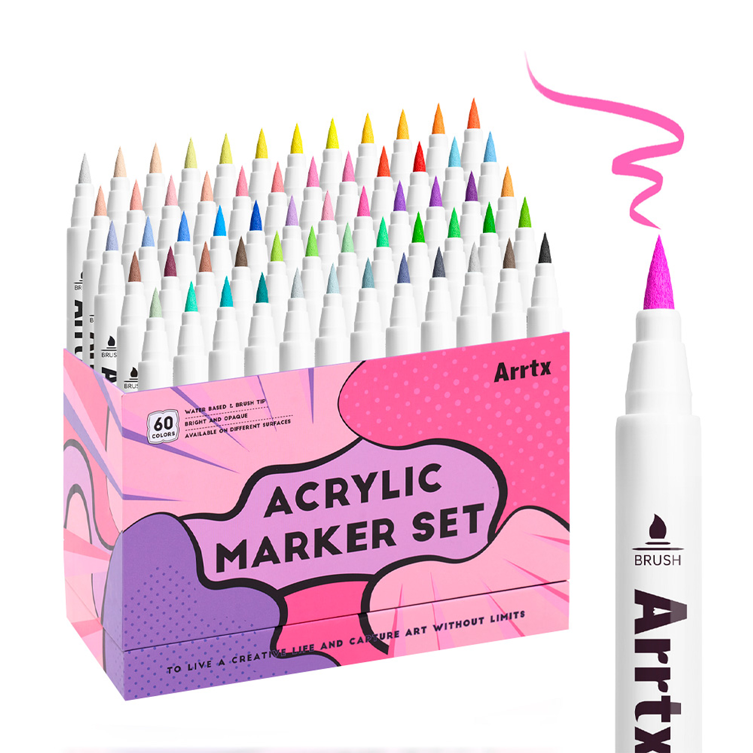 Arrtx – Marcadores Acrílicos 60 Colores Punta Pincel Profesional 1