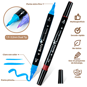 Arrtx – Marcadores Acrílicos Doble Punta 32 Colores Pincel & Fina