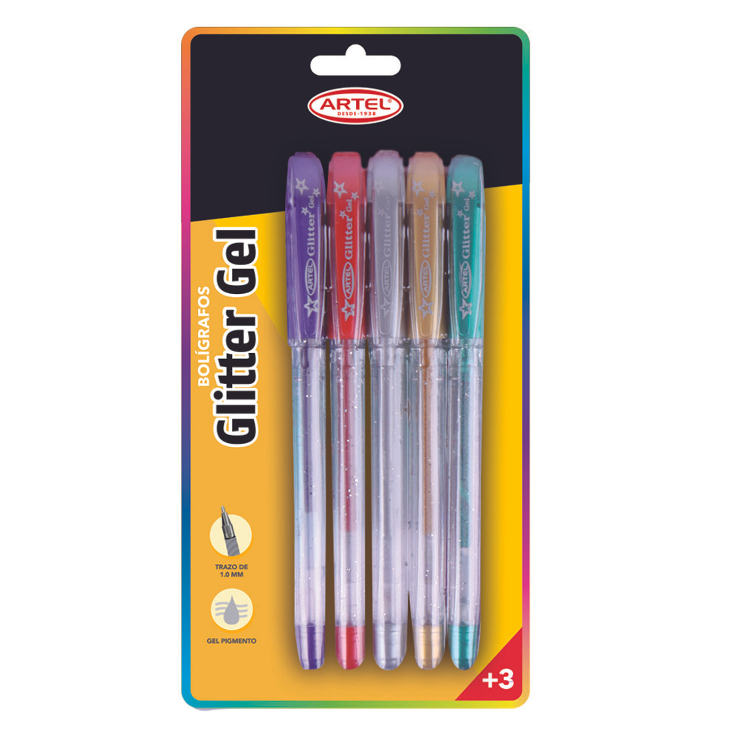 Artel – Bolígrafos Glitter Gel 5 Colores Brillantes