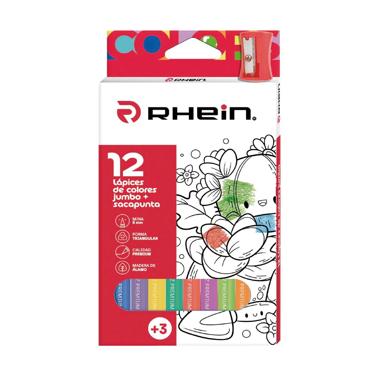 Rhein – Lápices de Colores Jumbo 12 Colores Jumbo