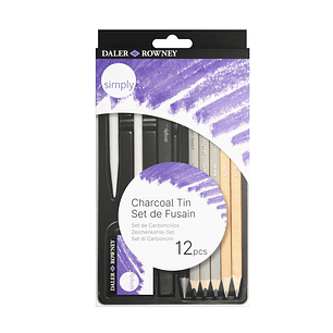 Daler Rowney – Set 12 Lápices y Carboncillo con Estuche Metálico